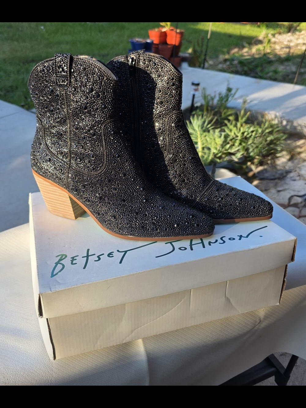 Betsey Johnson Black Crystal Western Booties